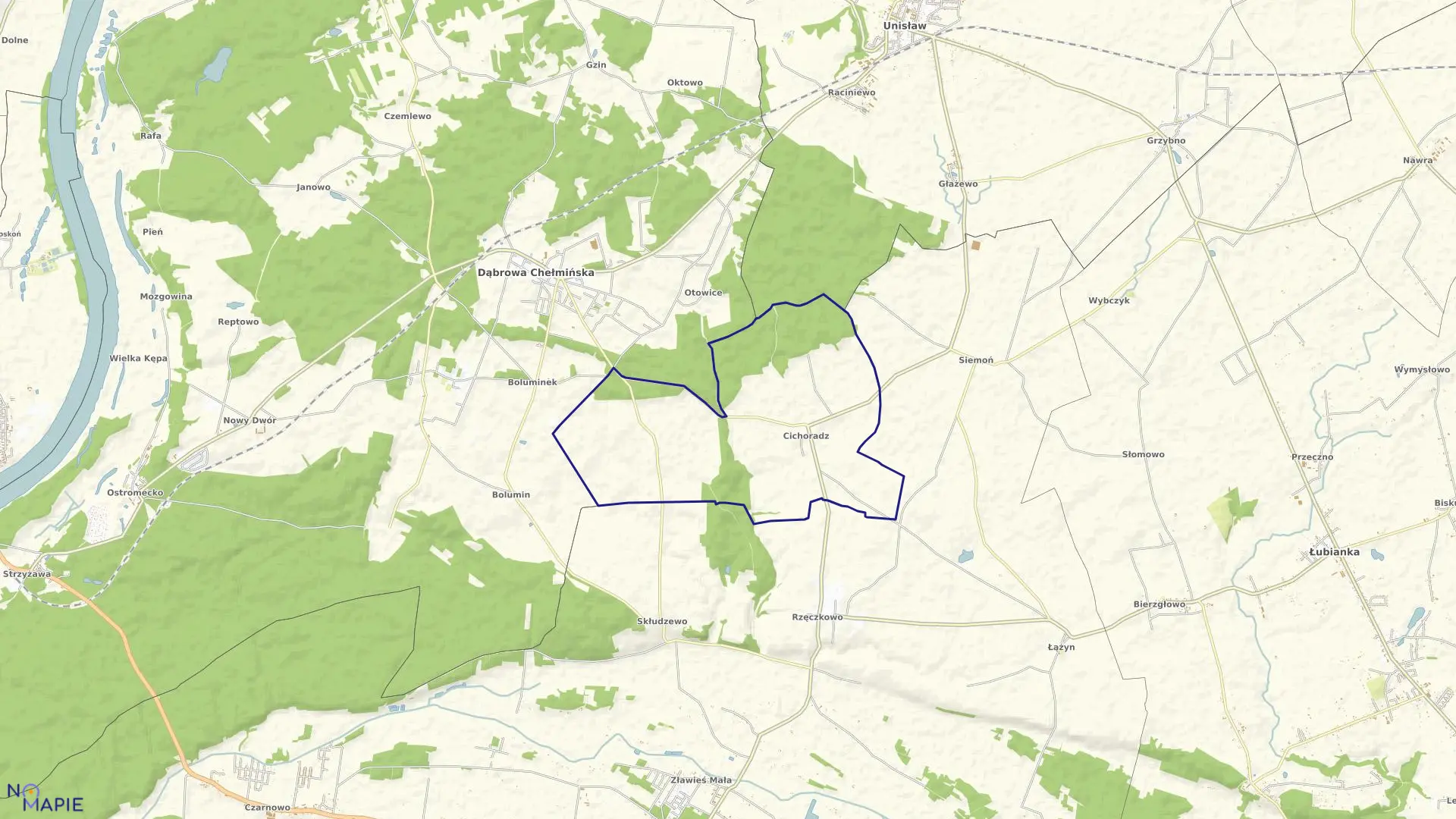 Mapa obrębu Cichoradz w gminie Zławieś Wielka