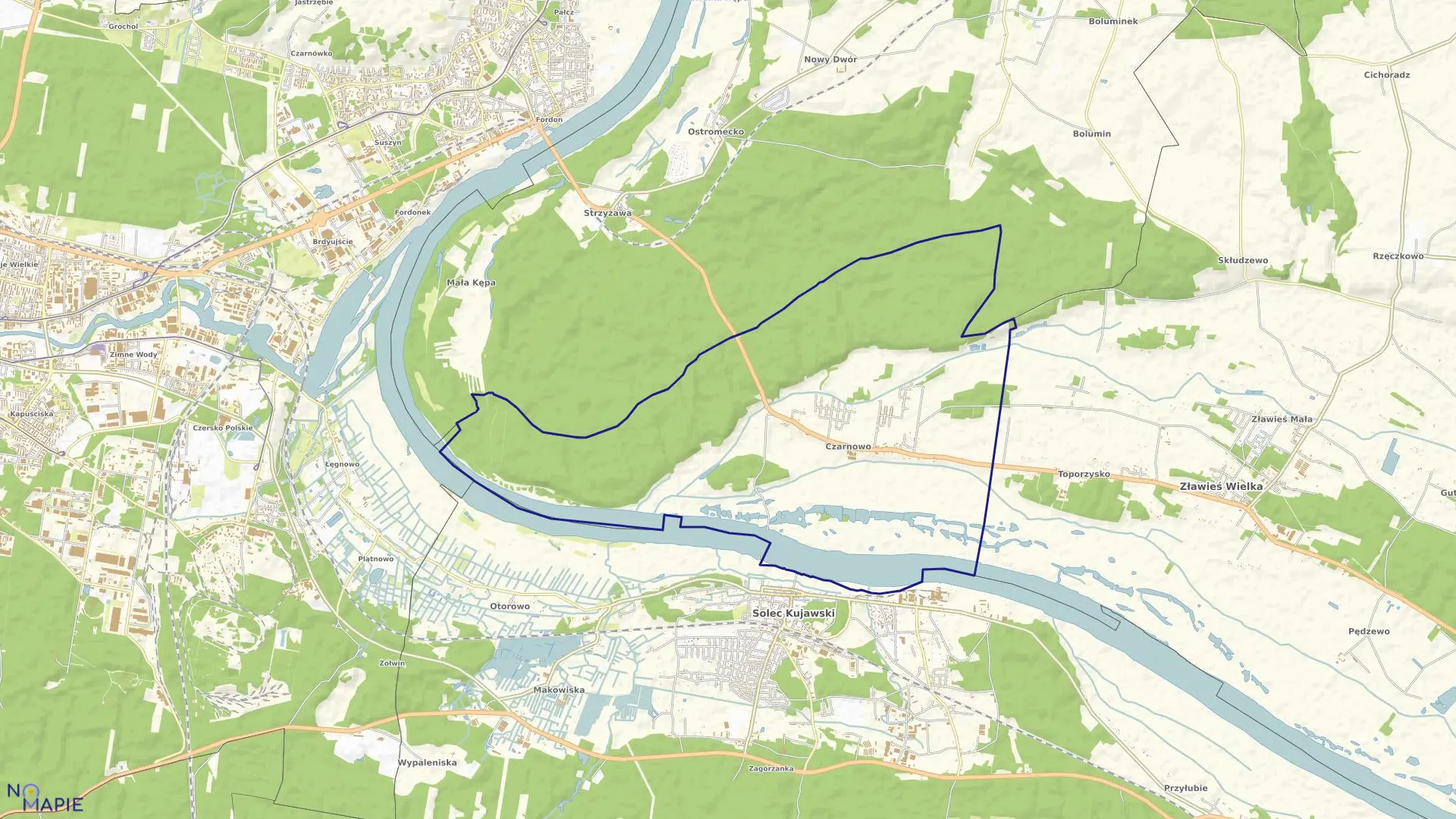 Mapa obrębu Czarnowo w gminie Zławieś Wielka