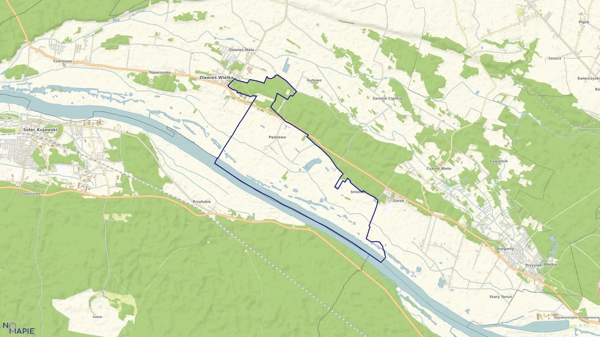 Mapa obrębu Pędzewo w gminie Zławieś Wielka