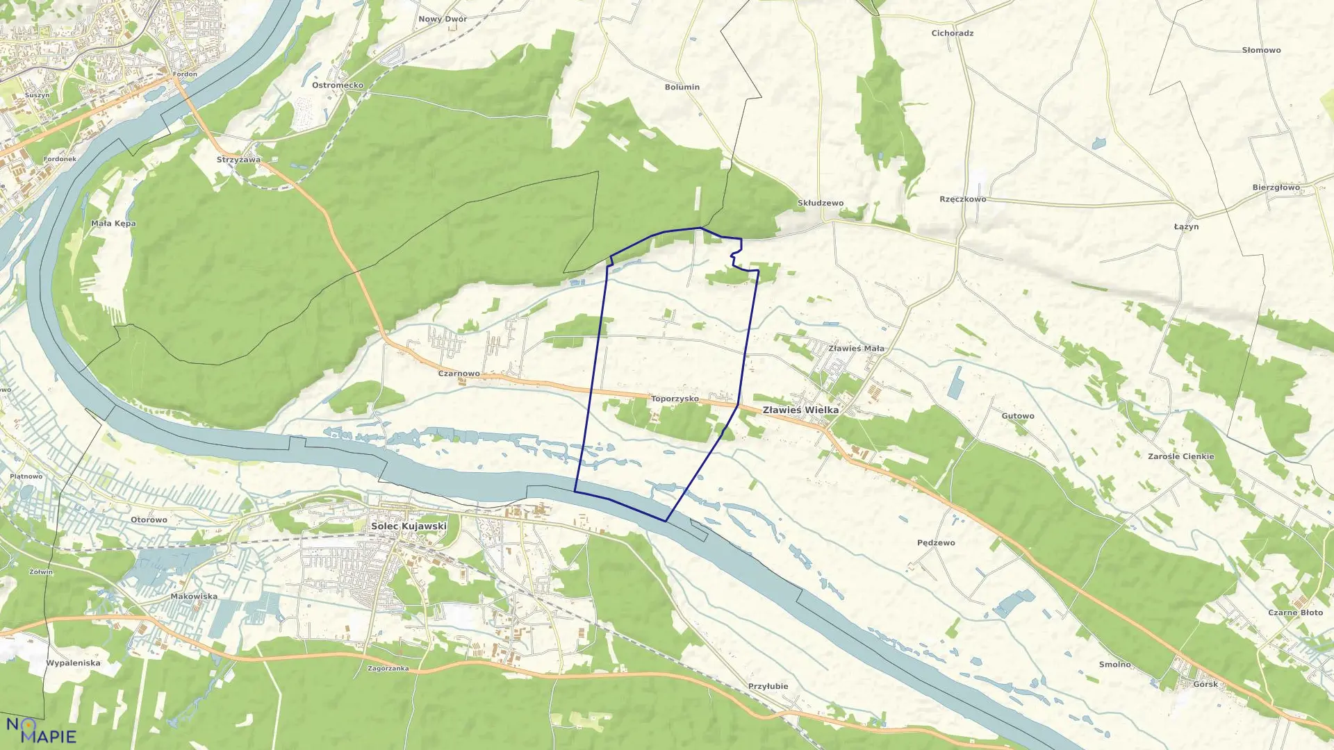 Mapa obrębu Toporzysko w gminie Zławieś Wielka